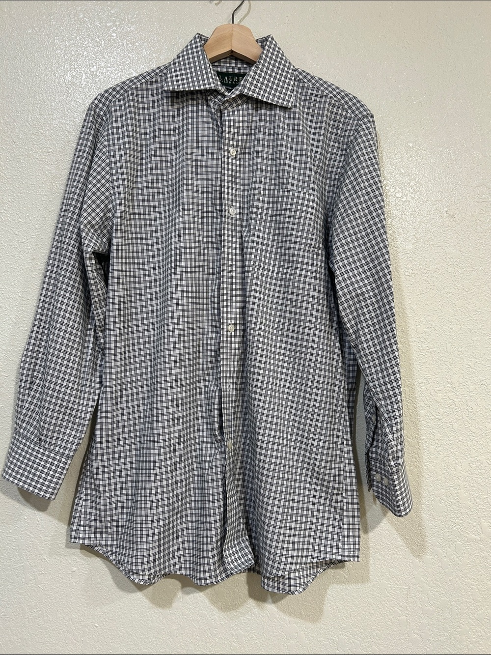 Lauren Ralph Lauren Men’s Grey White Check Slim Fit Dress Shirt Sz 15.5 - 32/33